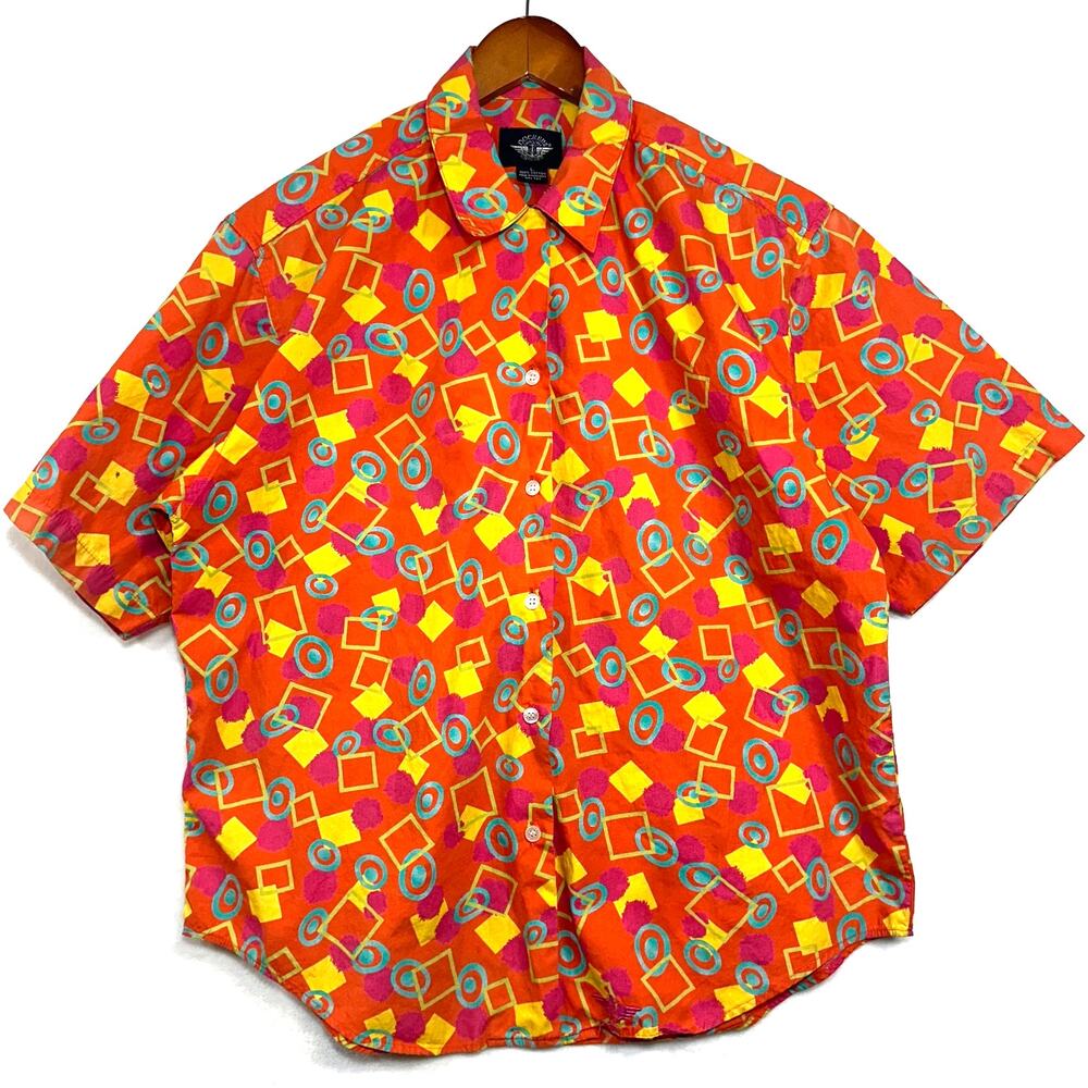 Vintage Dockers Large Funky Groovy Hipster Abstract Short Sleeve‎ Top Shirt Y2K